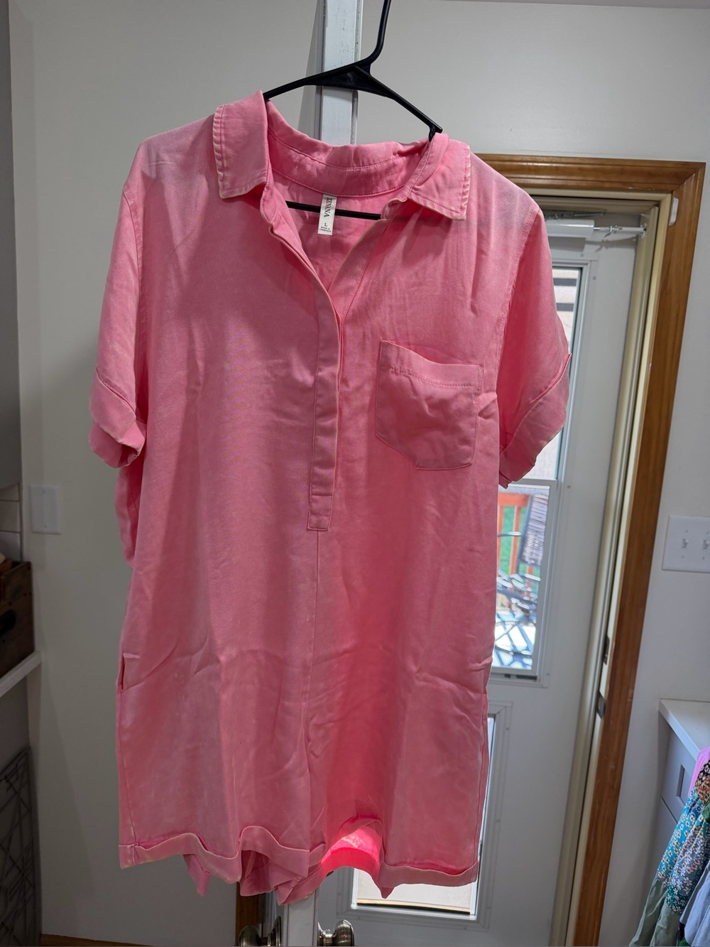 Zenana Outfitters Pink V-Neck Short Sleeve romper